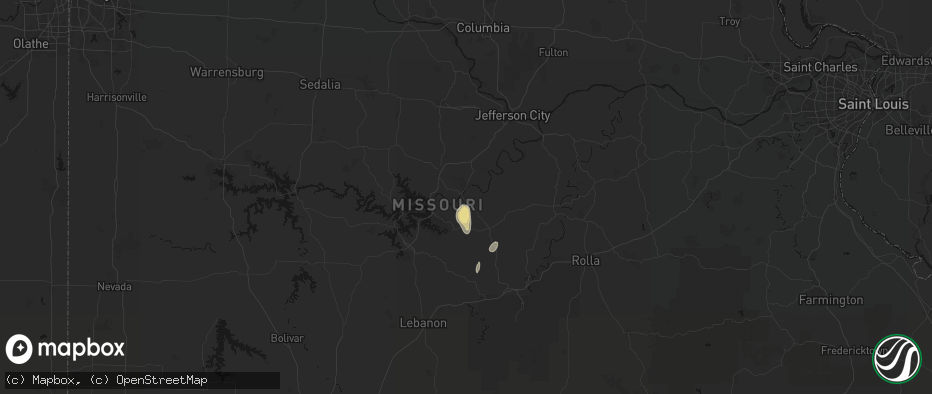 Hail map in Tuscumbia, MO on July 2, 2026
