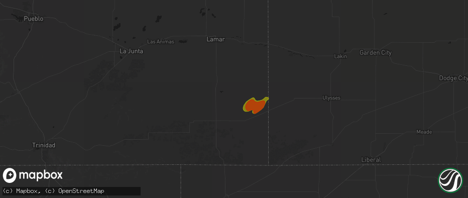 Hail map in Two Buttes, CO on July 2, 2026