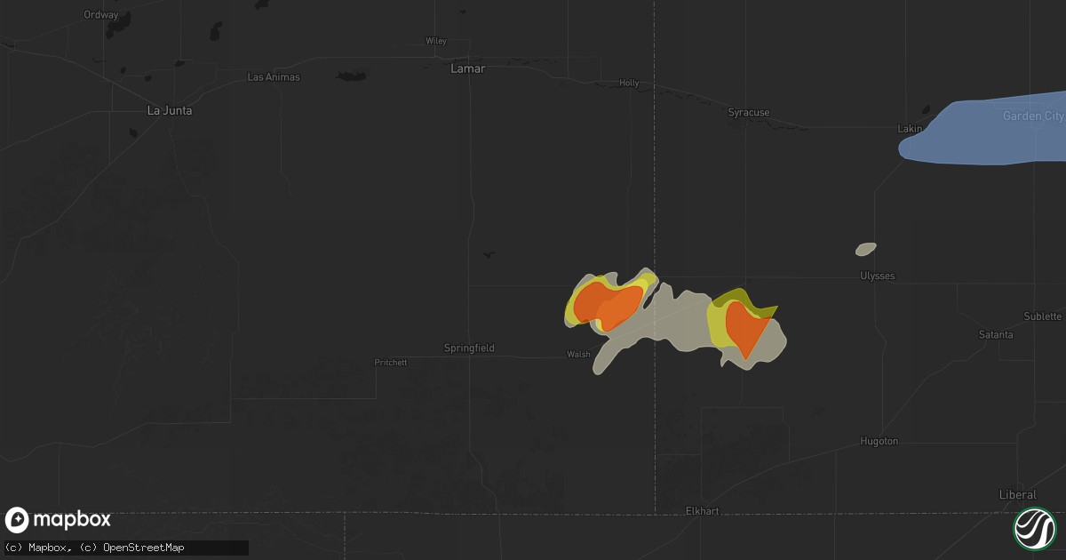 Hail map in Two Buttes, CO on July 2, 2026