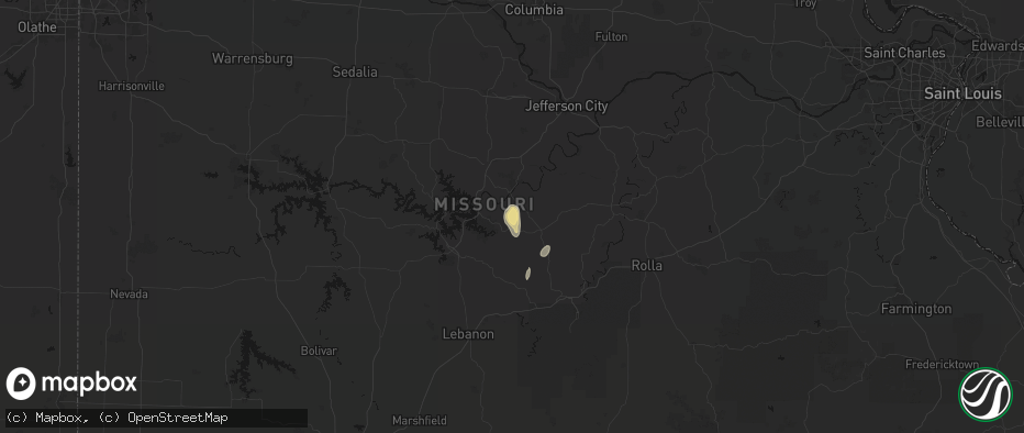 Hail map in Ulman, MO on July 2, 2026