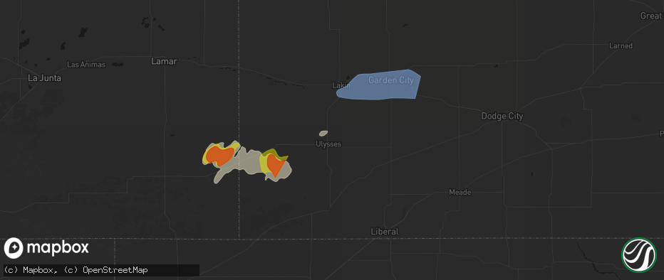 Hail map in Ulysses, KS on July 2, 2026
