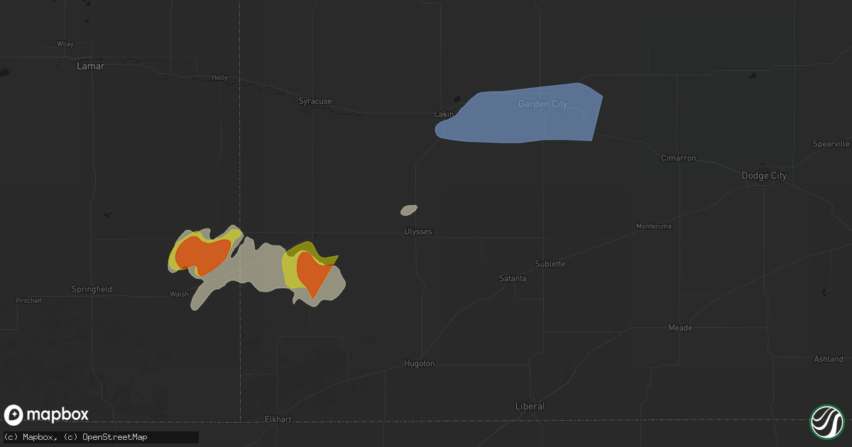 Hail map in Ulysses, KS on July 2, 2026