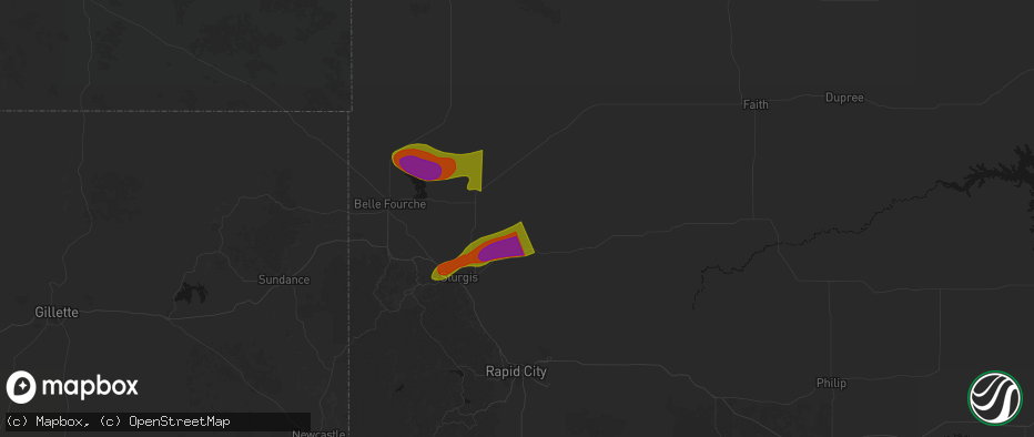 Hail map in Vale, SD on July 2, 2026