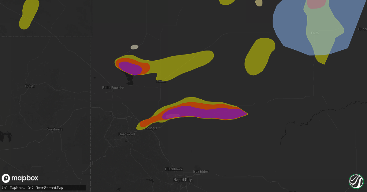 Hail map in Vale, SD on July 2, 2026