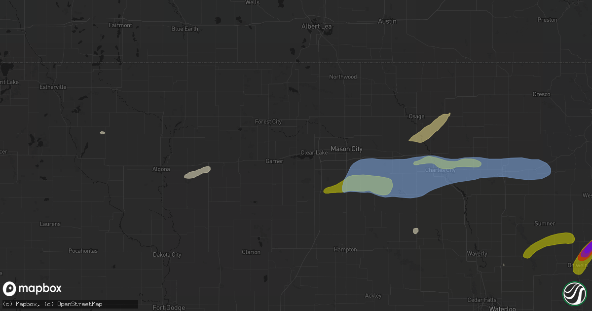 Hail map in Ventura, IA on July 2, 2026