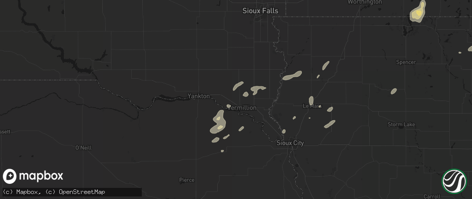 Hail map in Vermillion, SD on July 2, 2026