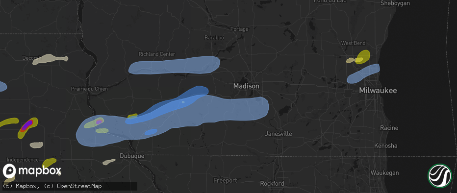 Hail map in Verona, WI on July 2, 2026