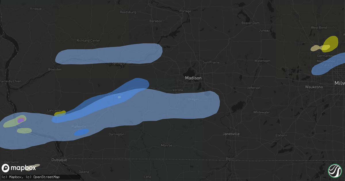 Hail map in Verona, WI on July 2, 2026