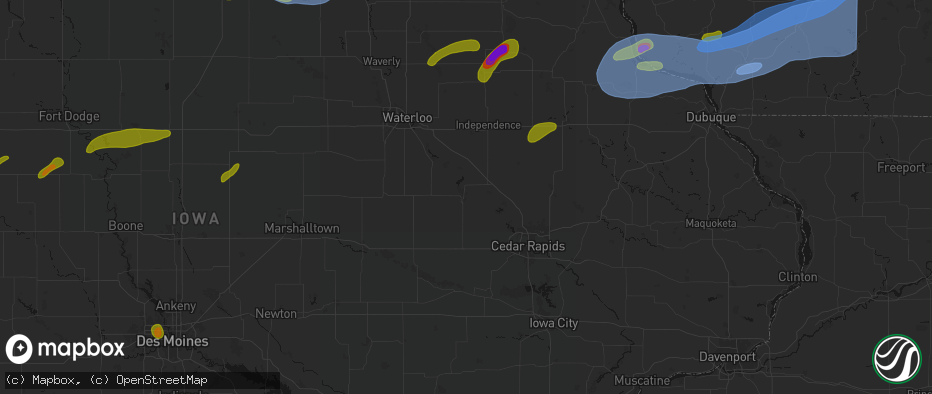 Hail map in Vinton, IA on July 2, 2026