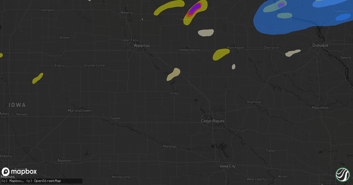 Hail map in Vinton, IA on July 2, 2026