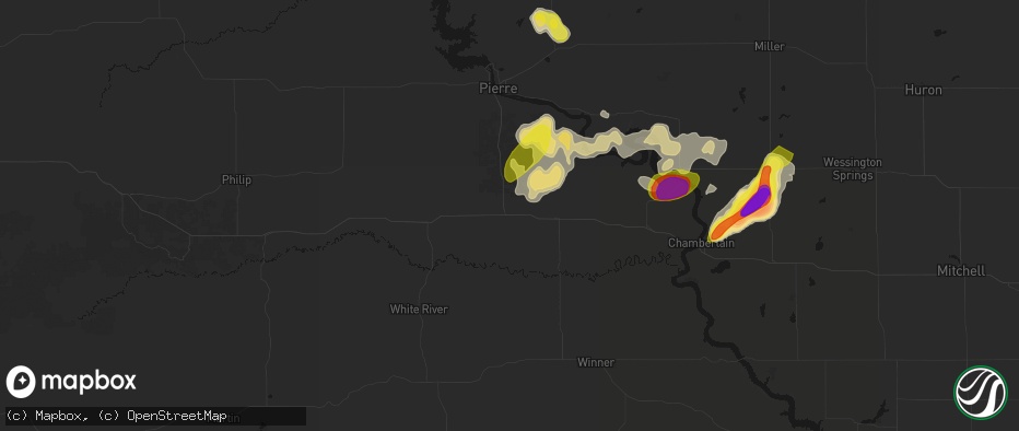 Hail map in Vivian, SD on July 2, 2026