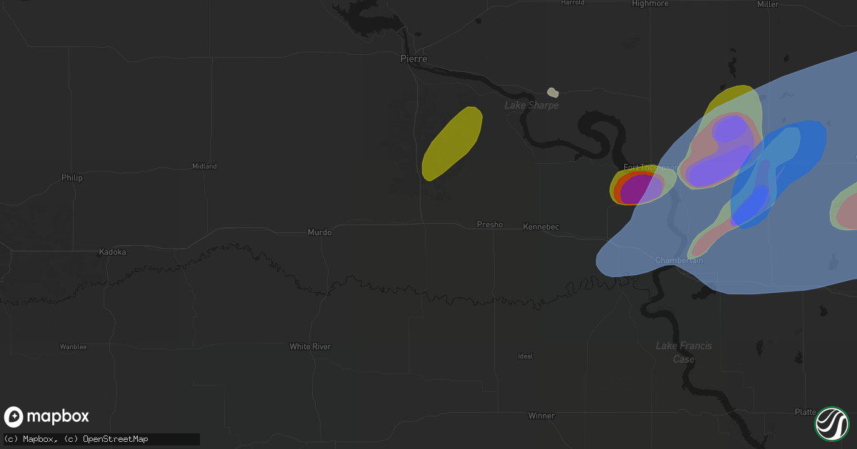 Hail map in Vivian, SD on July 2, 2026