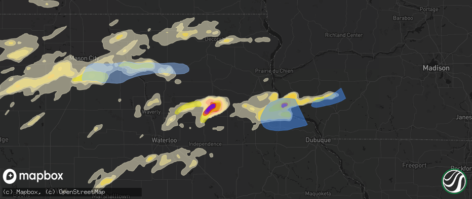 Hail map in Volga, IA on July 2, 2026