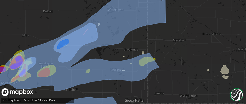 Hail map in Volga, SD on July 2, 2026