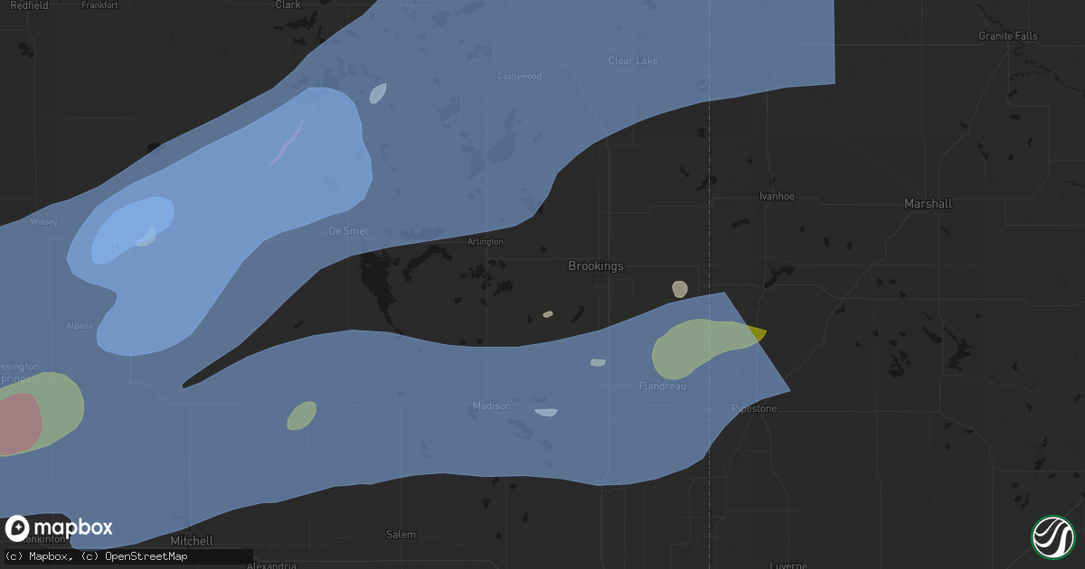 Hail map in Volga, SD on July 2, 2026