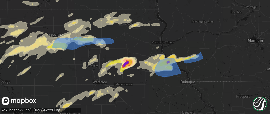 Hail map in Wadena, IA on July 2, 2026