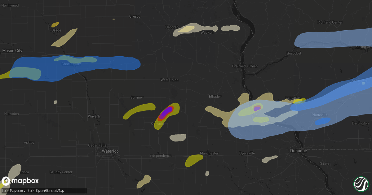 Hail map in Wadena, IA on July 2, 2026