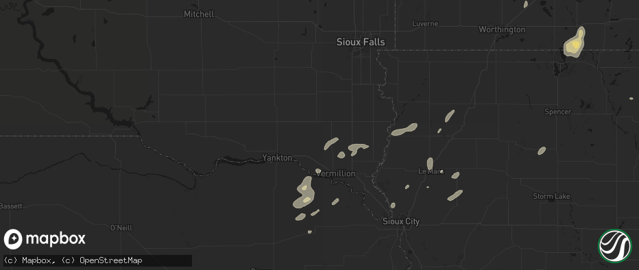 Hail map in Wakonda, SD on July 2, 2026