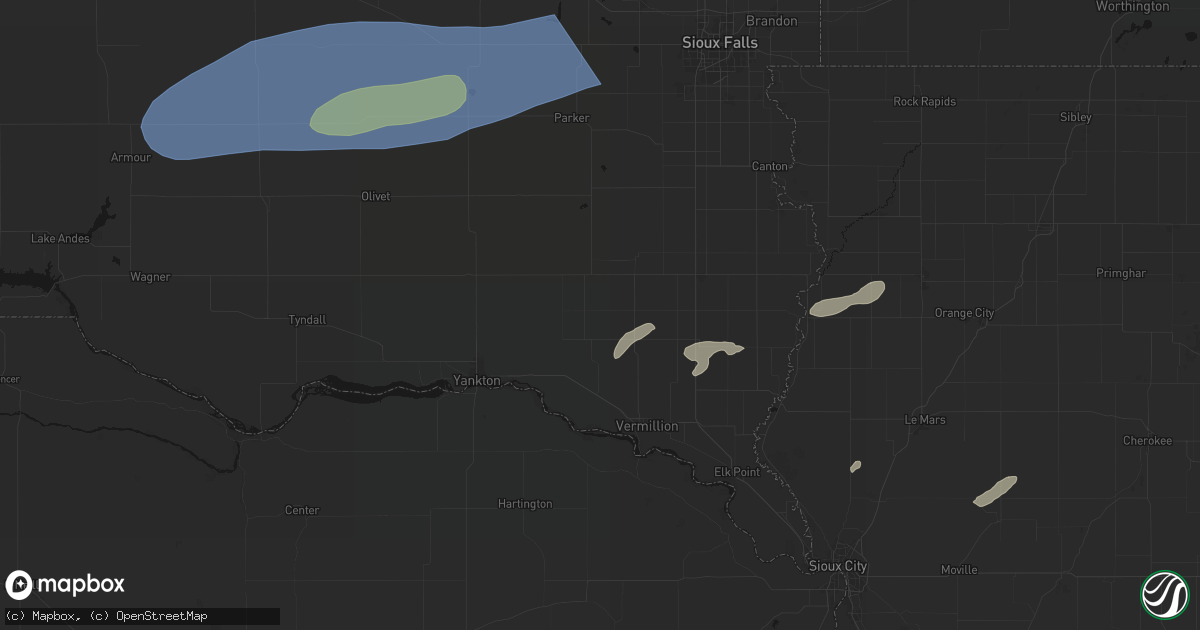Hail map in Wakonda, SD on July 2, 2026