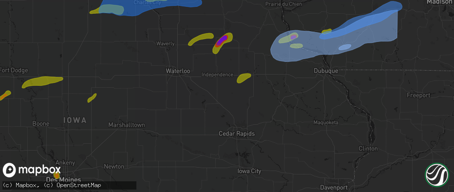 Hail map in Walker, IA on July 2, 2026