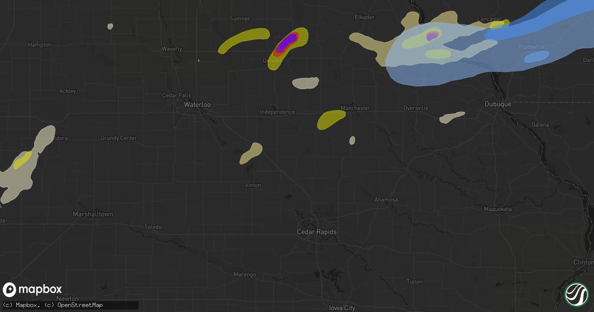 Hail map in Walker, IA on July 2, 2026