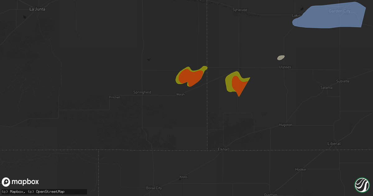 Hail map in Walsh, CO on July 2, 2026