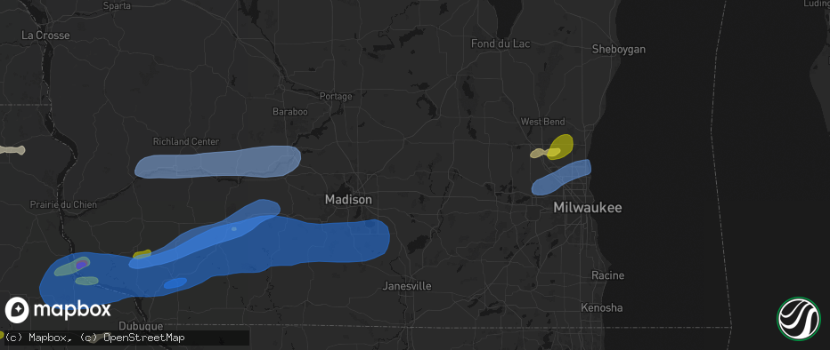Hail map in Waterloo, WI on July 2, 2026