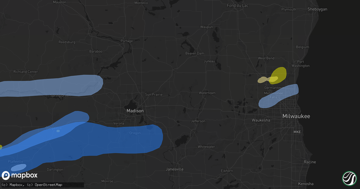 Hail map in Waterloo, WI on July 2, 2026