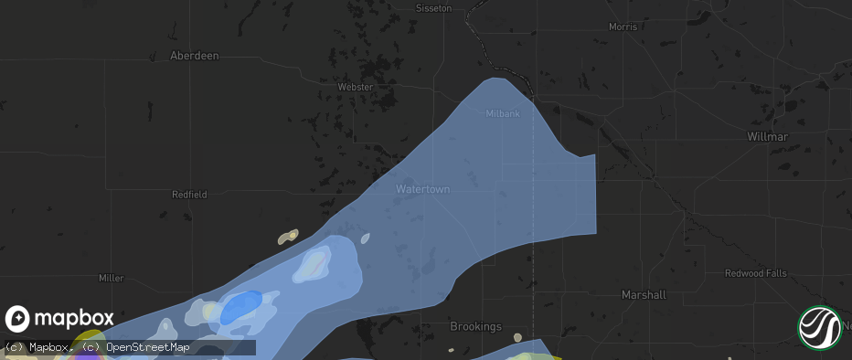 Hail map in Watertown, SD on July 2, 2026