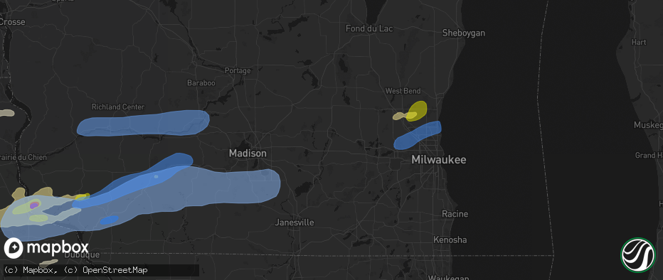 Hail map in Watertown, WI on July 2, 2026