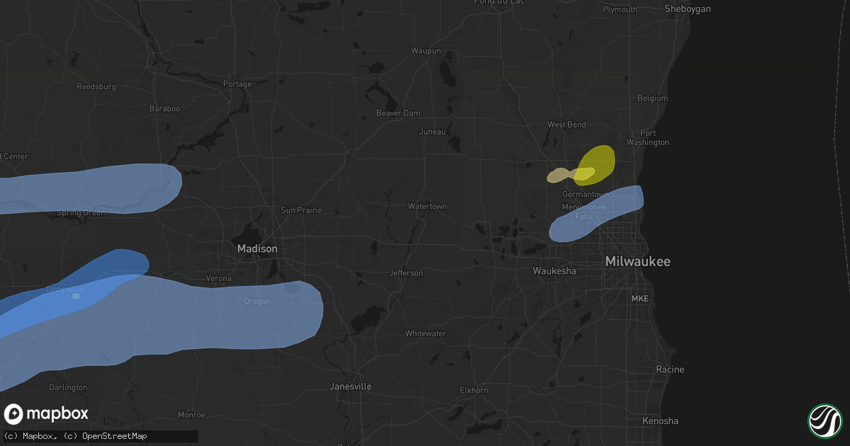 Hail map in Watertown, WI on July 2, 2026