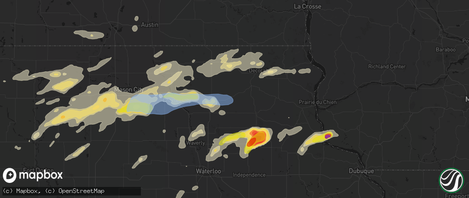 Hail map in Waucoma, IA on July 2, 2026