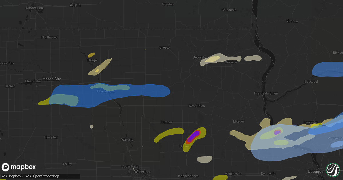 Hail map in Waucoma, IA on July 2, 2026
