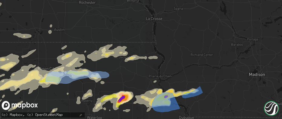 Hail map in Waukon, IA on July 2, 2026