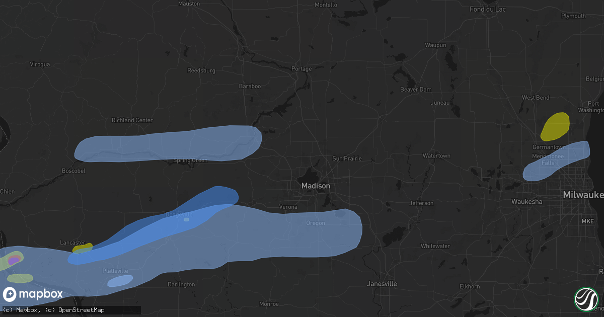 Hail map in Waunakee, WI on July 2, 2026