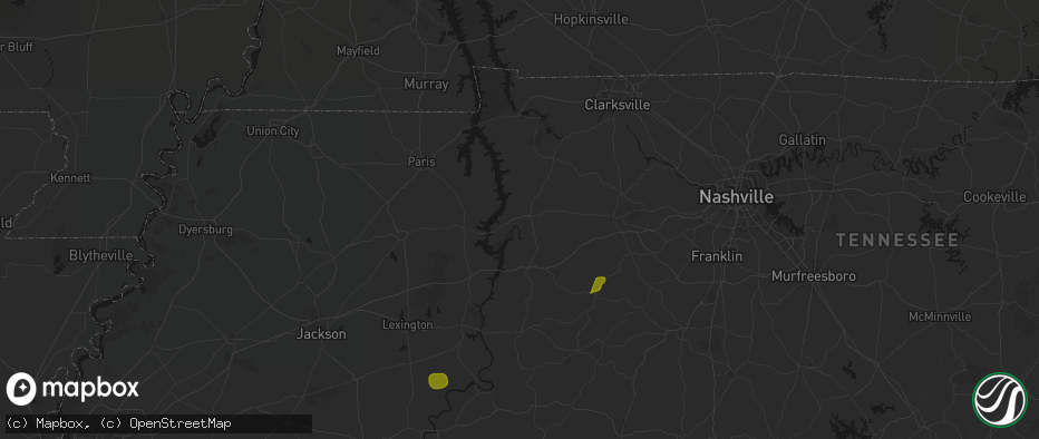Hail map in Waverly, TN on July 2, 2026