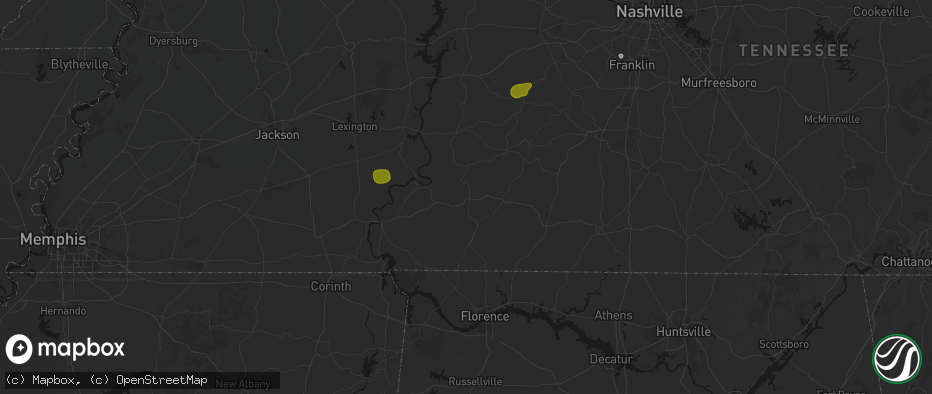Hail map in Waynesboro, TN on July 2, 2026