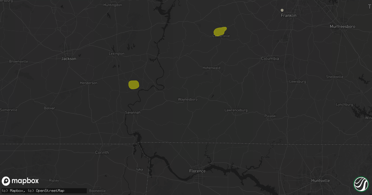 Hail map in Waynesboro, TN on July 2, 2026