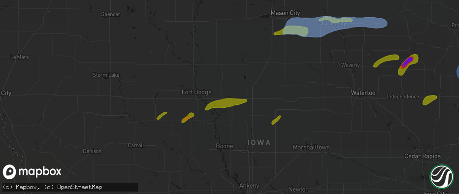Hail map in Webster City, IA on July 2, 2026