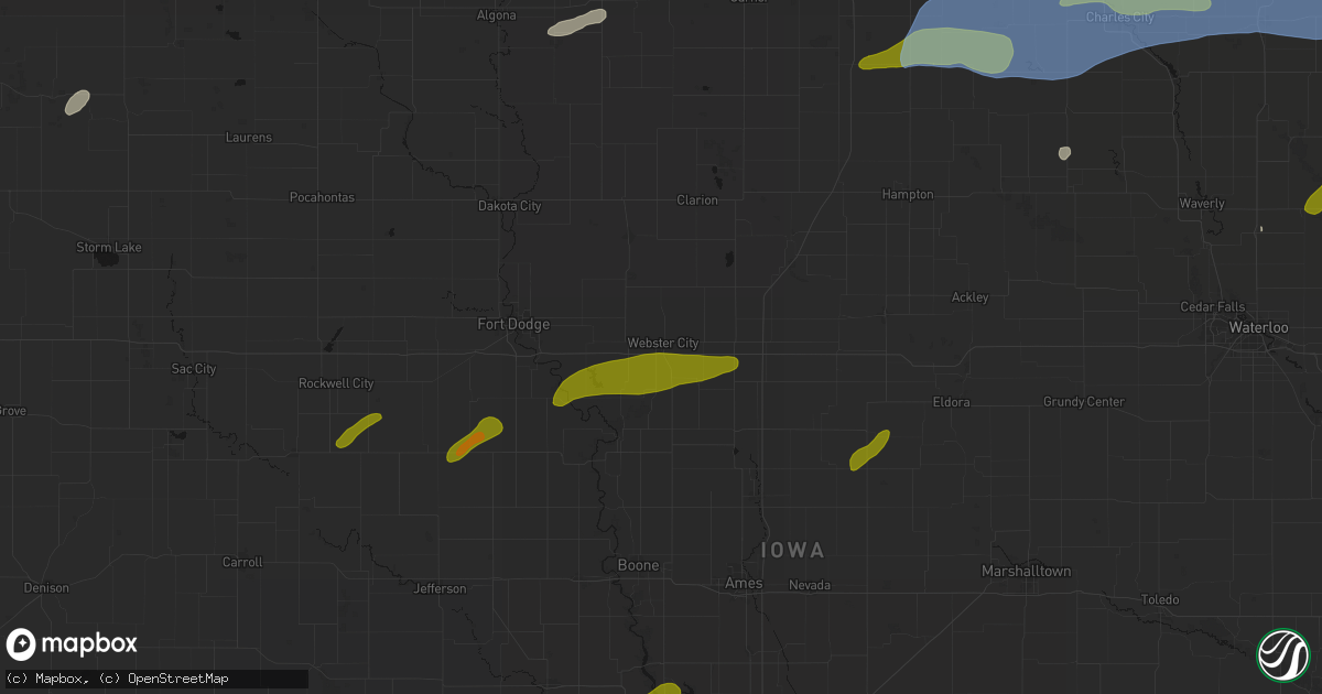 Hail map in Webster City, IA on July 2, 2026