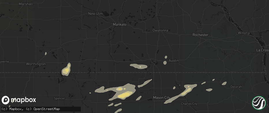 Hail map in Wells, MN on July 2, 2026