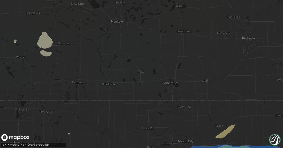 Hail map in Wells, MN on July 2, 2026