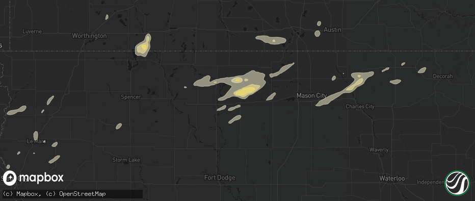 Hail map in Wesley, IA on July 2, 2026
