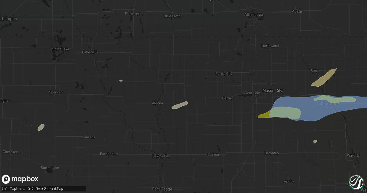 Hail map in Wesley, IA on July 2, 2026