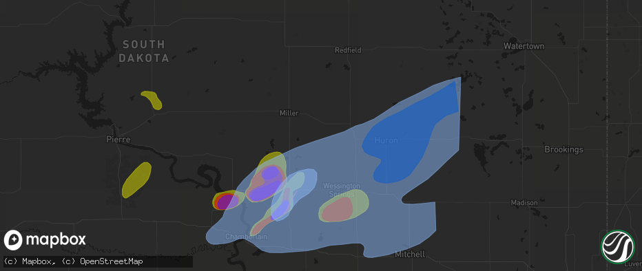 Hail map in Wessington, SD on July 2, 2026