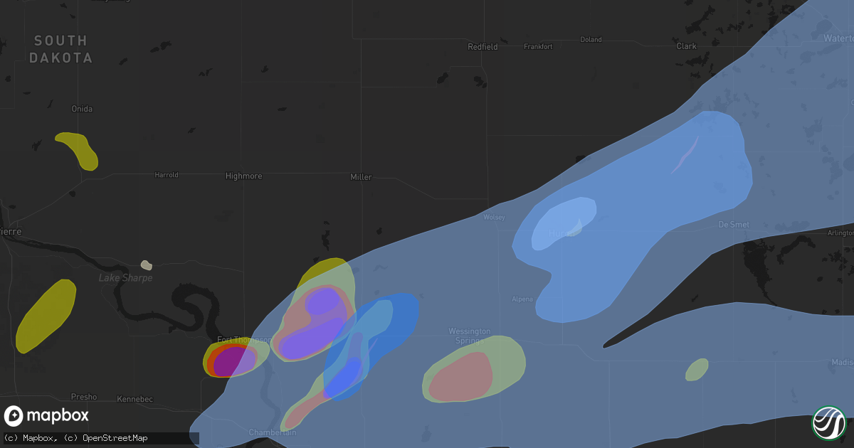 Hail map in Wessington, SD on July 2, 2026