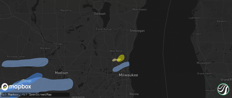 Hail map in West Bend, WI on July 2, 2026
