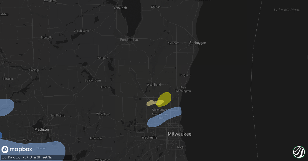 Hail map in West Bend, WI on July 2, 2026