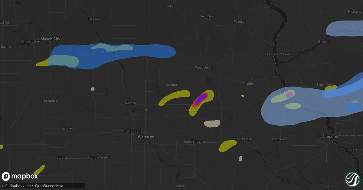 Hail map in Westgate, IA on July 2, 2026