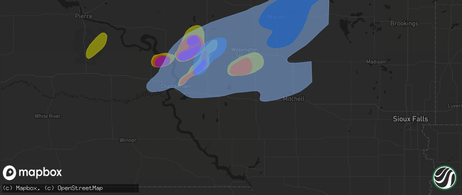 Hail map in White Lake, SD on July 2, 2026